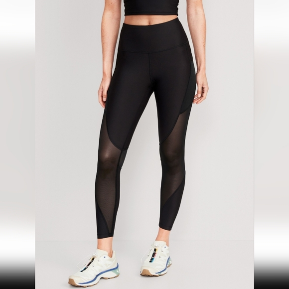Old Navy Pants - NWT Old Navy, Women's Black Mesh Panel Leggings, Size Large
